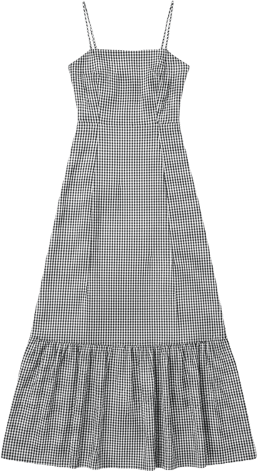 fitted lace wedding dress Gingham Striped Multi Tiered Maxi Dress  English Factory