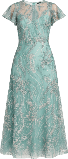 Mac Duggal Women's Floral Embroidered Flutter Sleeve Ankle Dress - Macy's