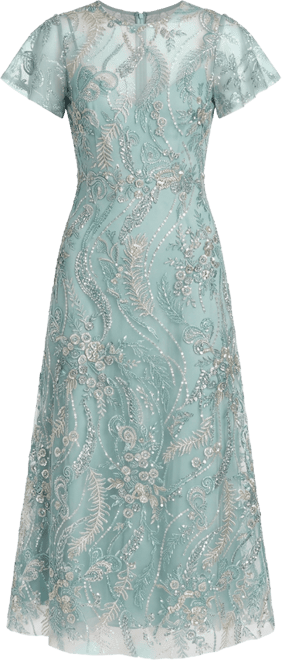 Mac Duggal Women's Floral Embroidered Flutter Sleeve Ankle Dress