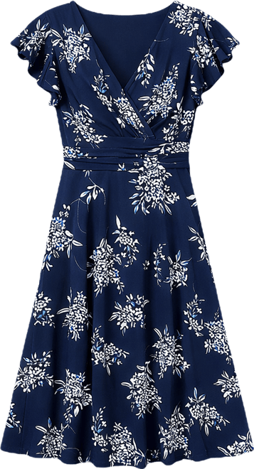 Jessica Howard Womens V Neck Short Sleeve Floral Fit + Flare Dress, Color:  Navy - JCPenney