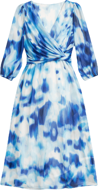 DKNY Women's 3/4-Balloon-Sleeve Surplice Neck Knot Front Midi Dress - Macy's