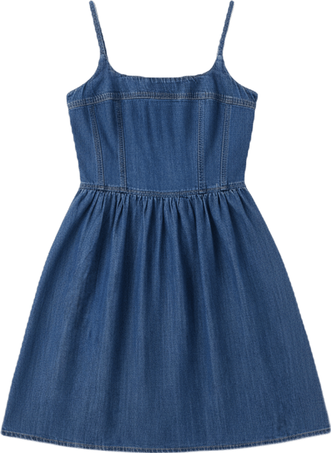 white christmas dresses Denim Square-neck Mini Dress with Bow Trim main image 0