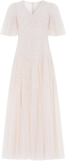 scallop lace midi dress Ariane Scallop Lace Long Sleeve Midi Dress in Lichen