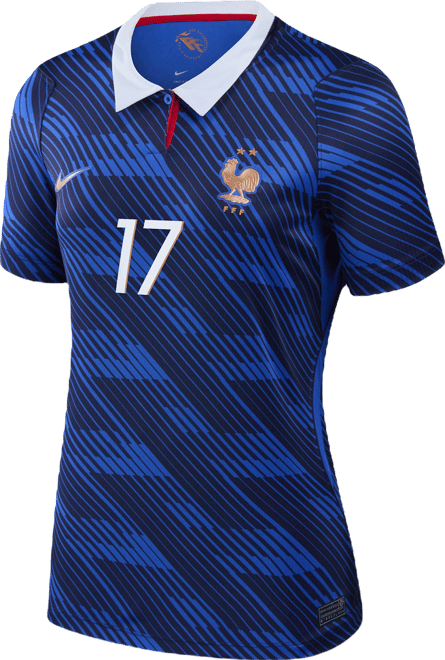William Saliba France National Team 2026 Stadium Home Jersey de fútbol Nike Dri-FIT para mujer