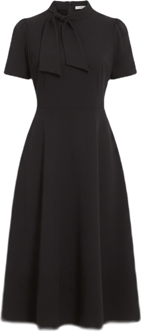 Ivy & Blue Womens Midi Split Tie Neck Short Sleeve Cap Fit + Flare Dress,  Color: Black - JCPenney