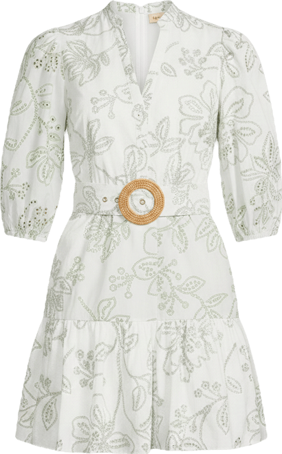 beige broderie puff sleeve shirt mini dress Petite Linen Look Puff Sleeve Shirred Mini Dress