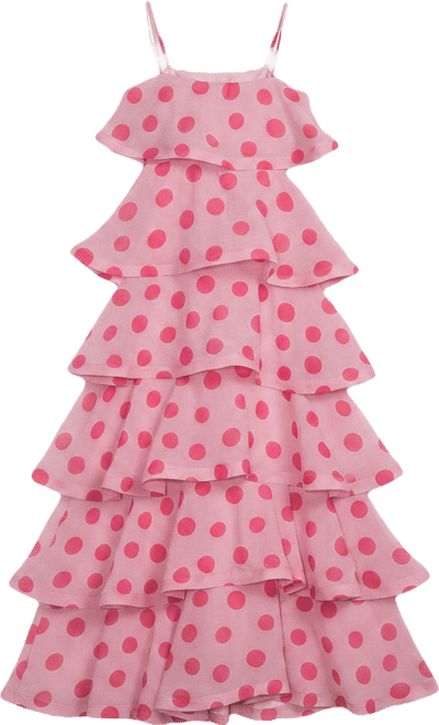 mini dot-print georgette tiered dress Polka Dot Print Georgette Tie-Neck Dress in BLACK/WHITE - Sale