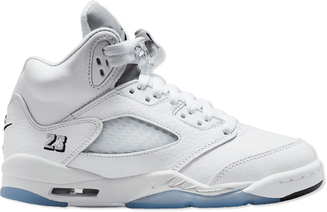 靴 Air Jordan 5 Retro OG llic Silver Air Jordan Kids' Grade School 5 Retro OG 'White and Metallic