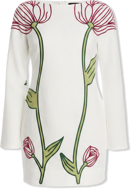 Farm Rio Off-White Flower Long Sleeve Mini Dress Off White / XS