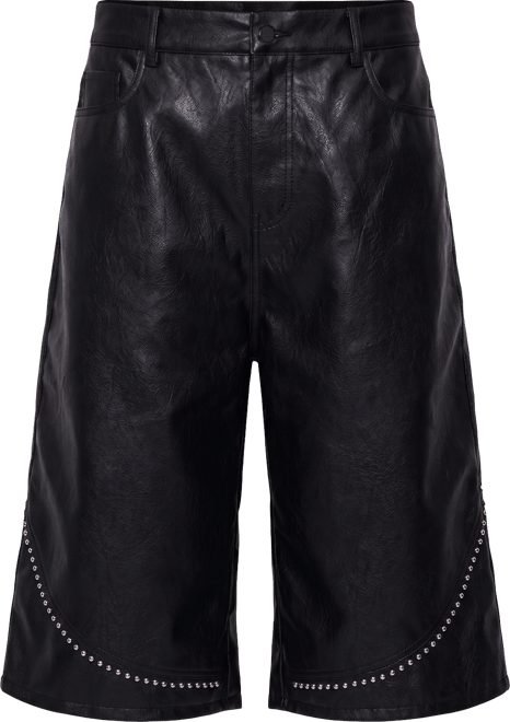 Ultra Baggy Studded Leather Shorts - Black | mnml