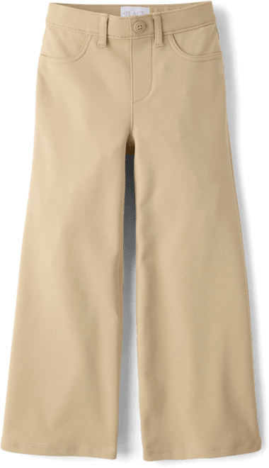 girls dress pants TrendOFT Navy Flare Kids School Uniform Bell Bottoms with Elastic Waist for 13-14 Years Size Waist Inseam Small 11 18.5 Medium 11.75 20 Large 12.75 22 X Girls Mid Rise Flat Front