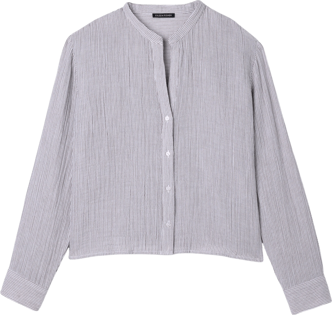 Striped Organic Cotton Gauze Band Collar Shirt | EILEEN FISHER