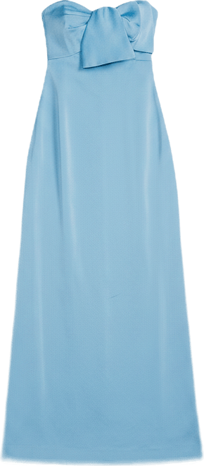 carlynn strapless satin bow dress Lilly Pulitzer Carlynn Satin Bow Strapless Side Slit Maxi Dress, Womens, 10, Capri Blue