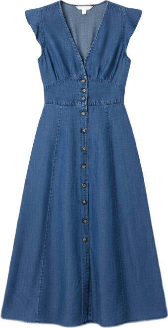 blue and white striped midi dress Seaside Blue Linen Midi Dress Large | Women's Online Boutique | Boho Chic Style main image 1