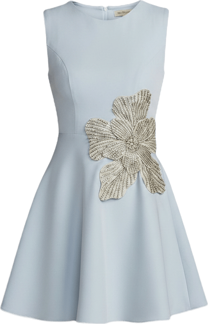 crepe sleeveless mini dress with rhinestone flower Luxury Strapless Party Mini Dress with 3D Floral Appliqus & Delicate Chain Trim Green / M