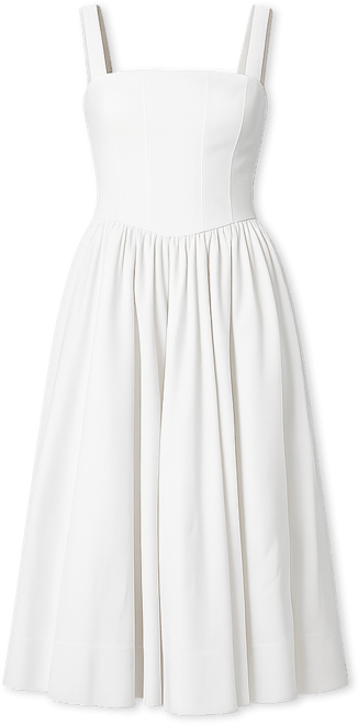 cotton connection dresses Cotton Sateen Fitted Bodice Midi Dress in Summer White