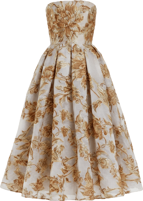 Mac Duggal Women's Petite Strapless Brocade Midi Dress with Pockets - Macy's