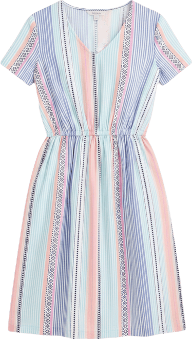 h&m v neck cotton dress Stripe Crinkled Cotton V Neck Dress | Midnight Blue