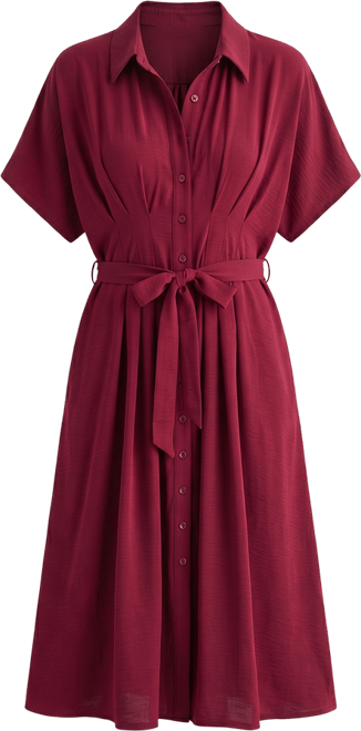 Rabbit Rabbit Rabbit Design Women's Short Sleeve Midi Shirt Dress | Red | Women's 18 | Dresses Shirt Dresses