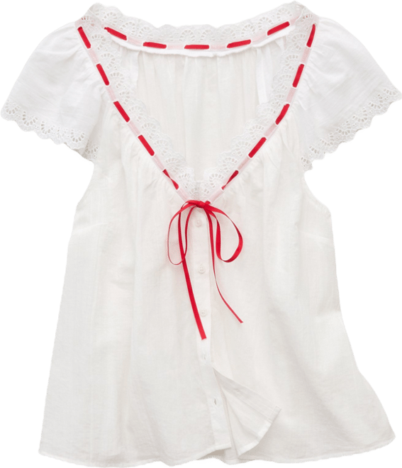 AE Short-Sleeve Ribbon Blouse | American Eagle
