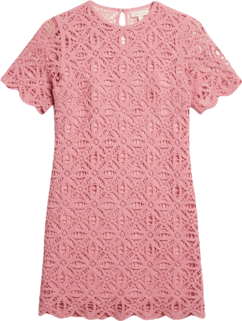 michael-kors crocheted-cotton dress Michael Kors Women's Embellished Faux Crochet Short-Sleeve Dress