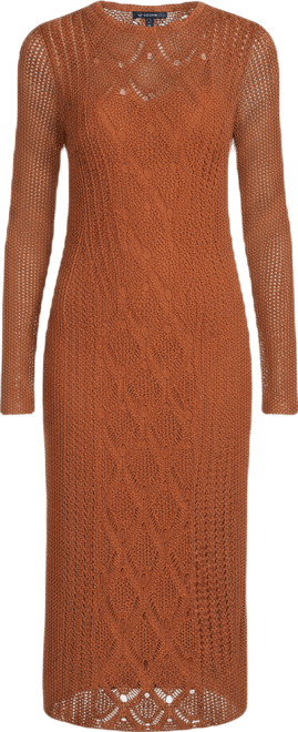 lauren ralph lauren pointelle knit dress LAUREN RALPH LAUREN Belted Linen-Blend Pointelle-Knit Dress