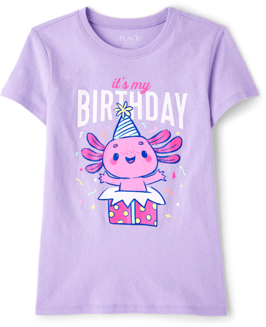 Girls Short Sleeve Birthday Axolotl Graphic Tee - PURPLE | The