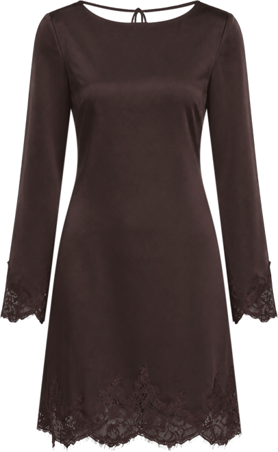 gianni bini dionne satin boat neck long sleeve mini dress Gianni Bini Dionne Satin Boat Neck Long Sleeve Mini Dress