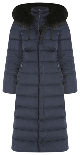 T tahari faux fur 2025 trim hooded puffer coat