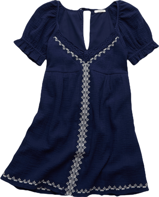AE Embroidered Puff-Sleeve Babydoll Mini Dress | American Eagle