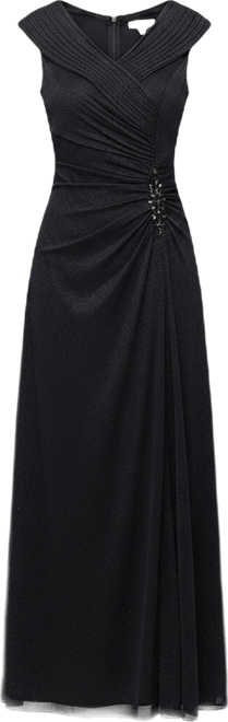 alex evenings portrait collar mesh dress Alex Evenings Glitter Mesh Dress with Portrait Collar Neckline Black / 14