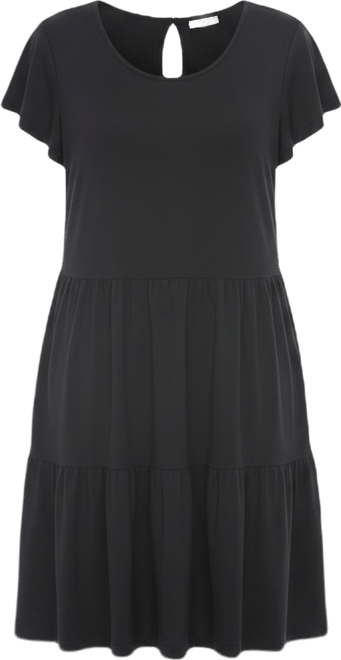 white mark women's scoop neck tiered midi dress White Mark Black Women's Scoop Neck Tiered Midi Dress