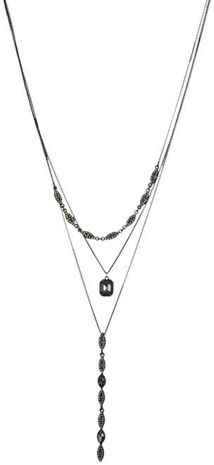 Nine West Black Tone & Simulated Crystal Multi-Layered Necklace