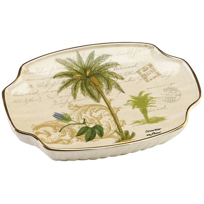 Tropical Island Palm Tree Soap Dish Holder Ceramic Bath Tray Modern Bathroom New 