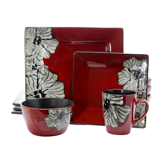 Elama Winter Bloom 16-pc. Stoneware Dinnerware Set, Color: Red