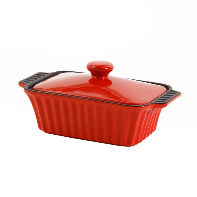 Rachael Ray Ceramic Casserole Bakers with Shared Lid Set, 3-Piece, Red
