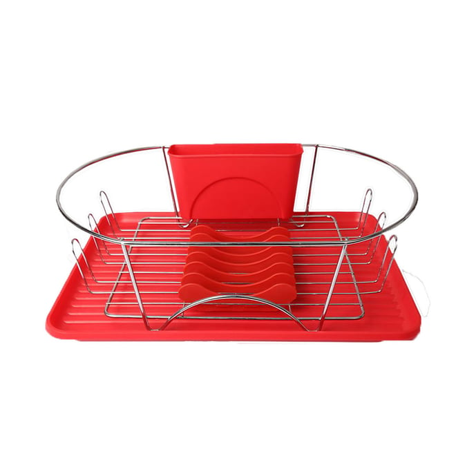 MegaChef 16 Inch Two Shelf Dish Rack in Red