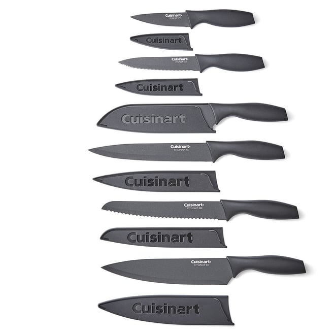 Cuisinart Faux Wood 11-pc. Cutting Board and Knife Set | Gray | One Size | Cutlery Knife Sets | Contoured Handle|Ceramic Coating|Multi-pack