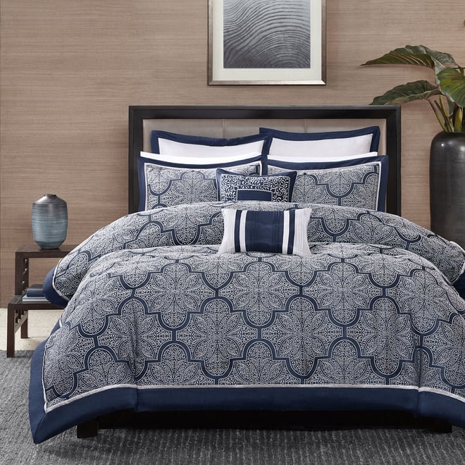 Shop 5 Piece Jacquard Bedspread Set with Throw Pillows Navy, Coverlet