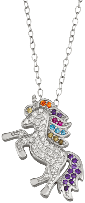 Kids Sterling Silver Rainbow Unicorn Necklace for Little Girls 16-18 inch