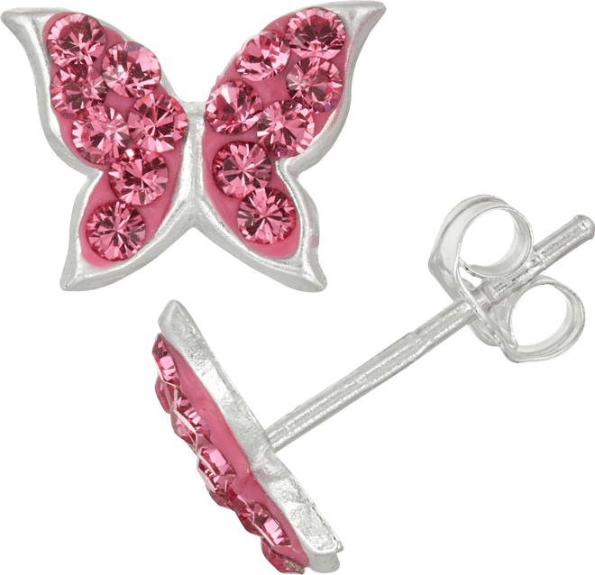 Charming Girl Kids' Sterling Silver Pink Crystal Butterfly Stud Earrings