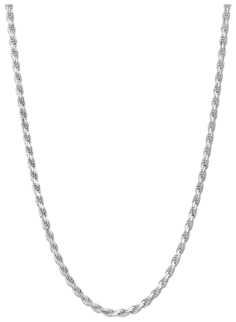 Rope Chain Necklace Sterling Silver Diamond Cut White Gold Look  Rhodium-Plated