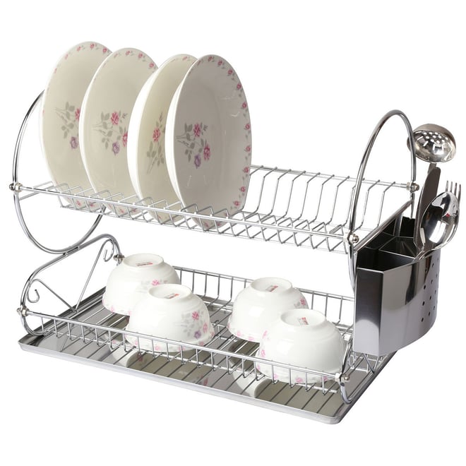 Better Chef 16 Inch Chrome Dish Rack with Black Draining Tray