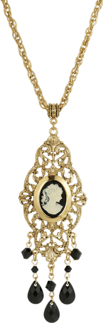 Women's Gold Tone Black Oval Cameo Locket Necklace