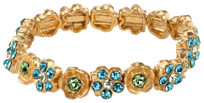 Gold-Tone Blue and Green Flower Stretch Bracelet
