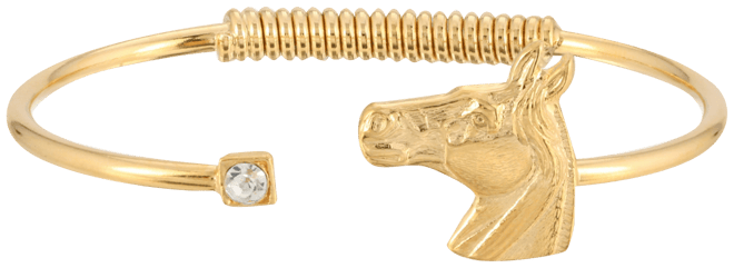 14K Gold-Tone Dipped Clear Crystal and Horse Accent Hinge Bracelet