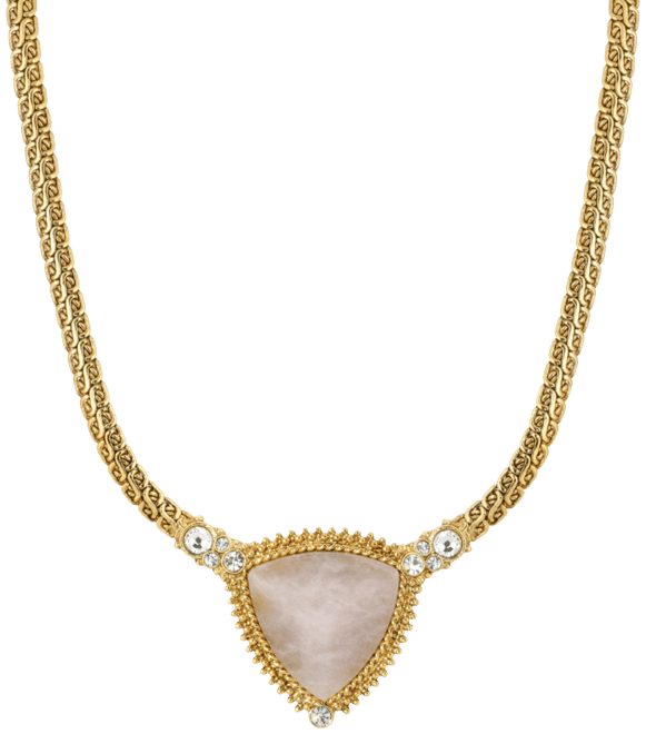 Gold-Tone Peach Semi Precious Triangle Stone Necklace