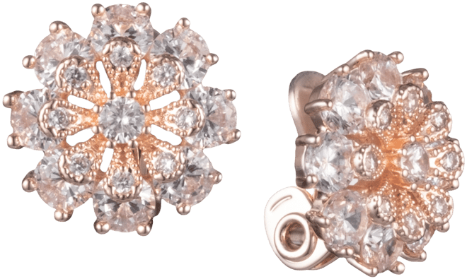 Crystal Flower Clip-On Button Earrings