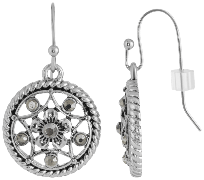 Silver-Tone Hematite Round Drop Earrings