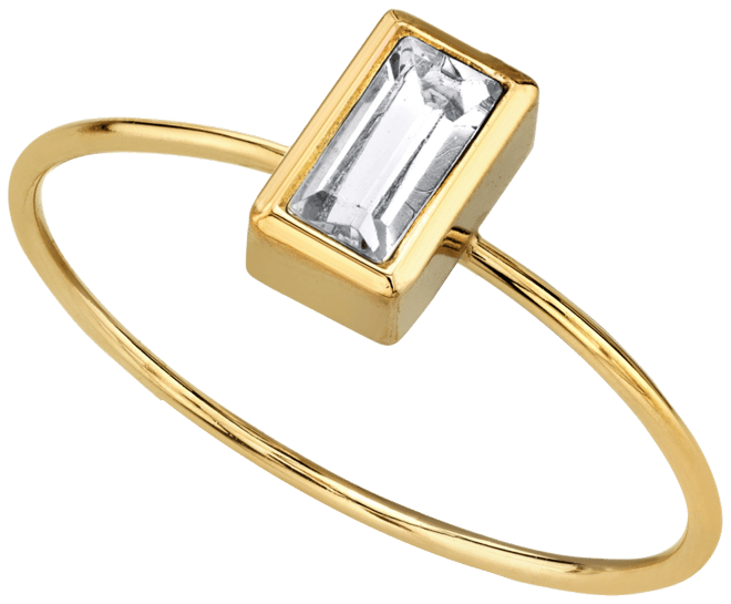 14K Gold-tone Rectangle Crystal Ring